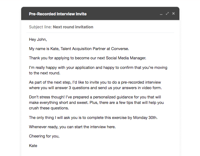 pre-recorded interview email template