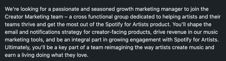 A screenshot of Spotify's job ad