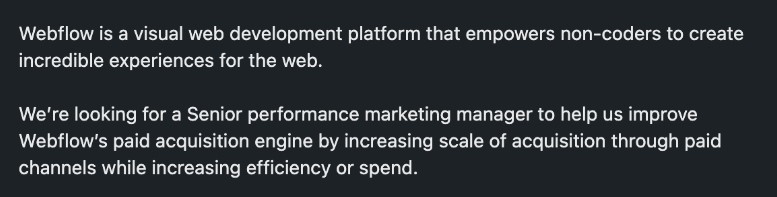 A screenshot of Webflow's job ad example